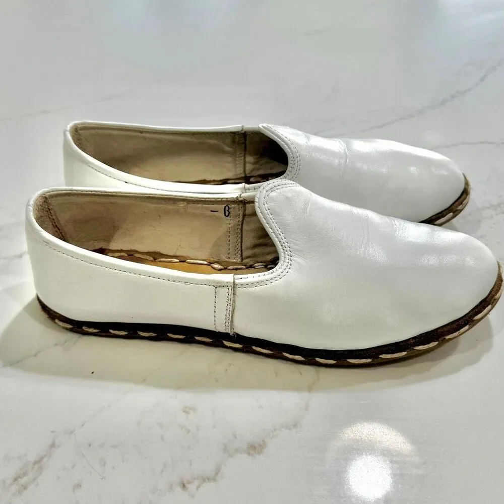 Sabah Handmade Slip On Loafers. White. Size Women’s 39/US9